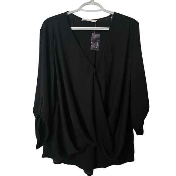 Lush Cross Front Tucked Black  Professional Work Blouse XL - Picture 1 of 4
